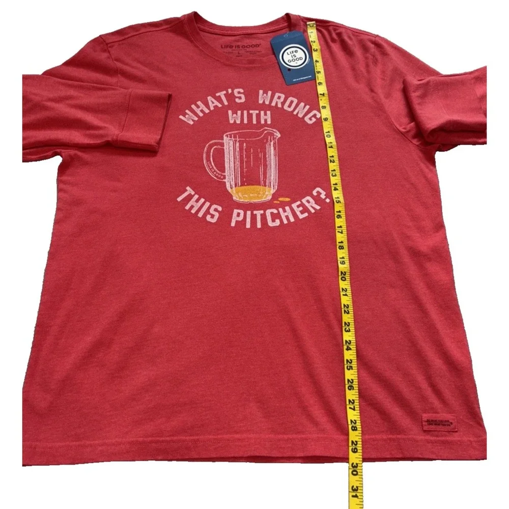NEW Life is Good Wrong Pitcher Crusher T Men Large Red‎ Long Sleeve Graphic Beer - Picture 5 of 11